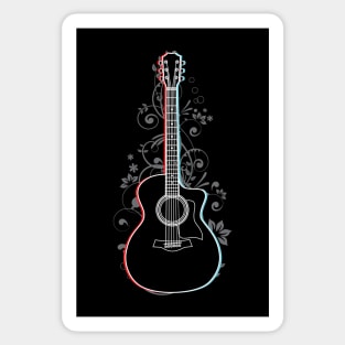 Acoustic Guitar 3D Outline Flowering Vines Sticker